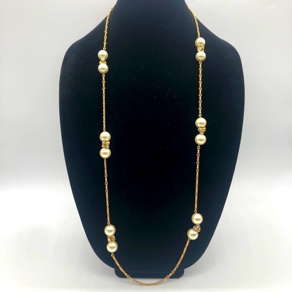 J.Crew Faux Pearls w/ Rhinestones Long Necklace